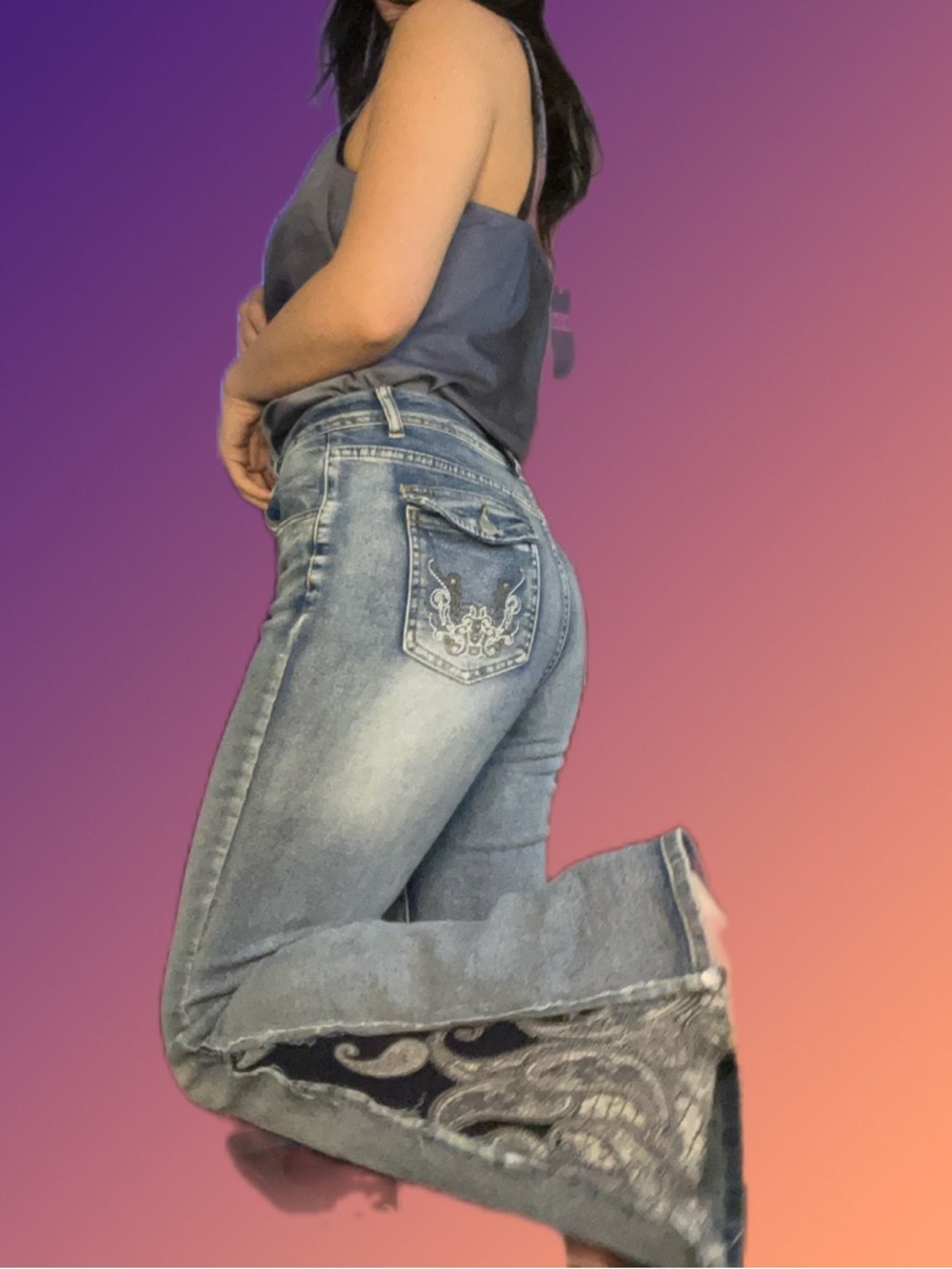 SHEIN Light Blue Embroidered Flare Jeans